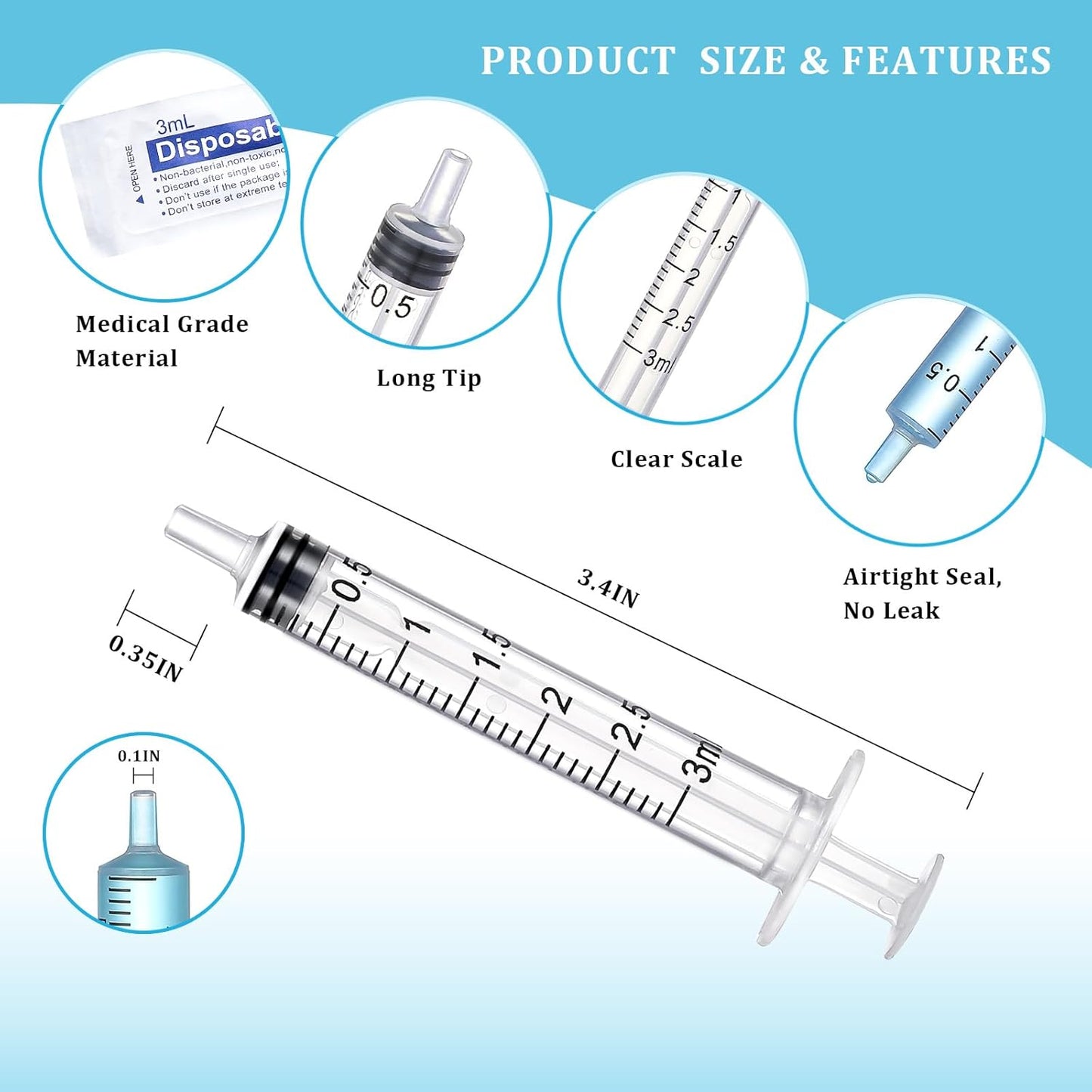 Q2 CARE - 3mL Syringe without Needle - Luer Lock Syringe Tip (No Needle) - (36 PCS)